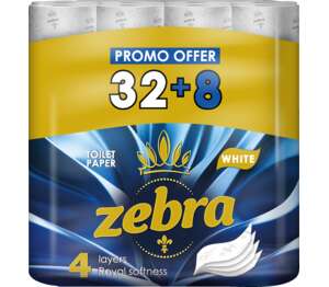 Тоалетна хартия четирипластова, 32+8бр. (ZEBRA)