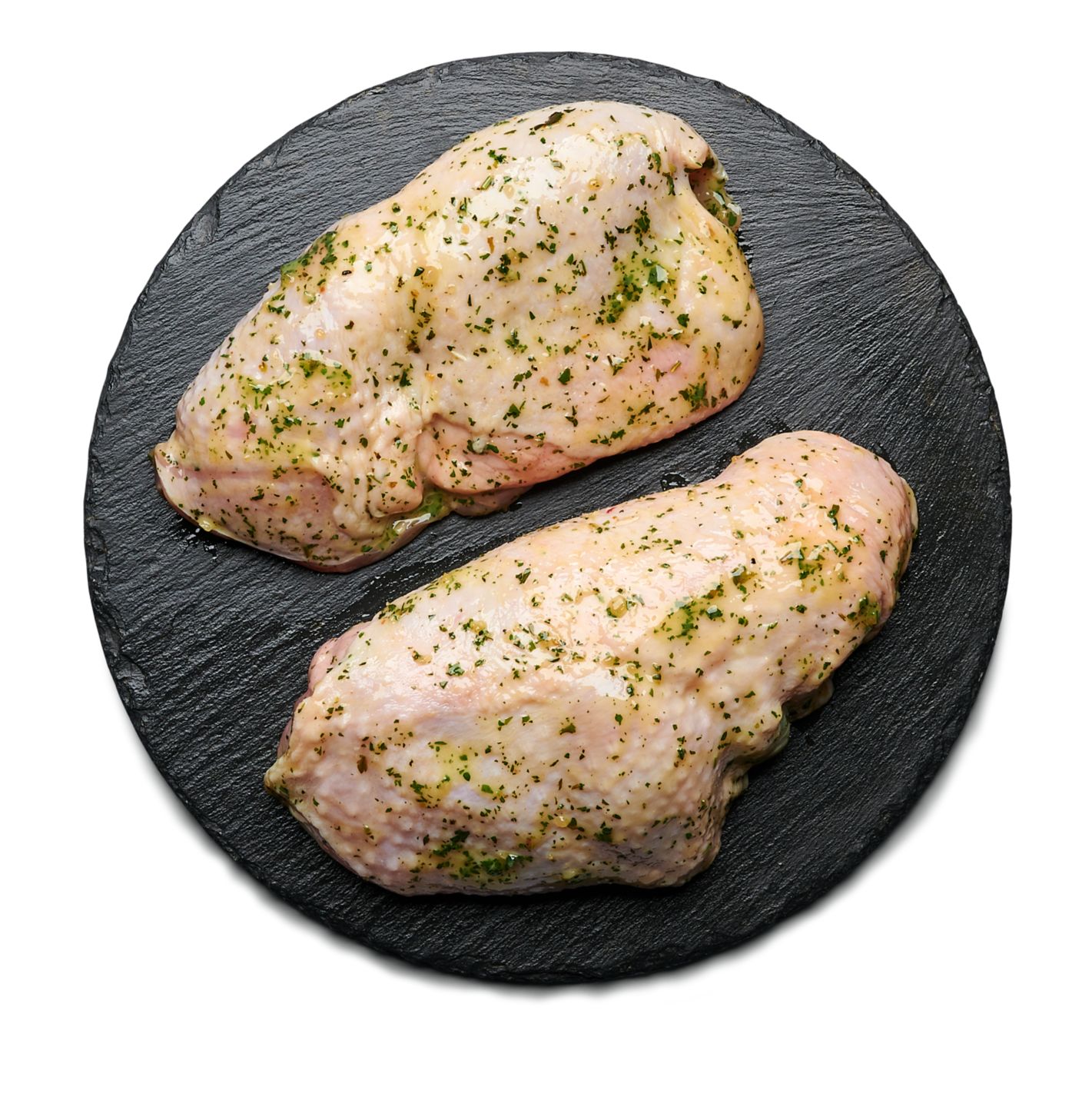 с кожа, маринован (Пилешки обезкостен бут)
